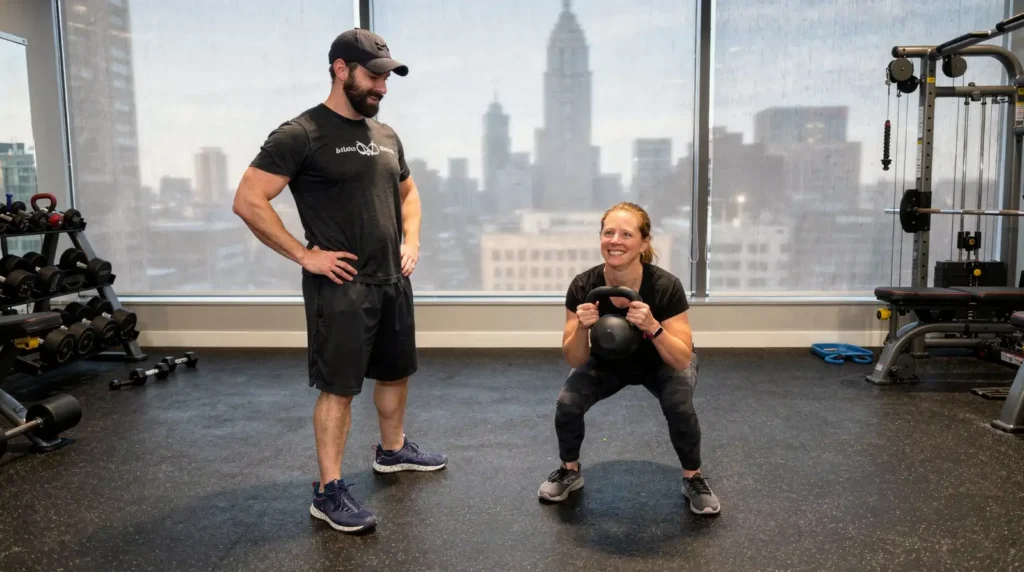 A typical functional training session runs roughly 45 minutes to one hour, fitting